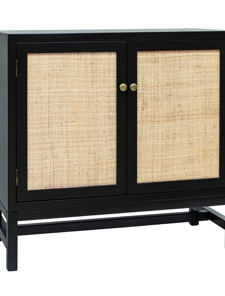 Raffia Black Two Door Cabinet with Raffia Panels