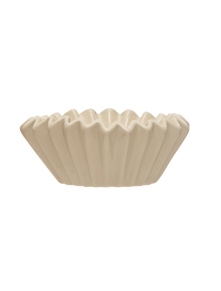 Cheers Large White Stoneware Fluted Bowl