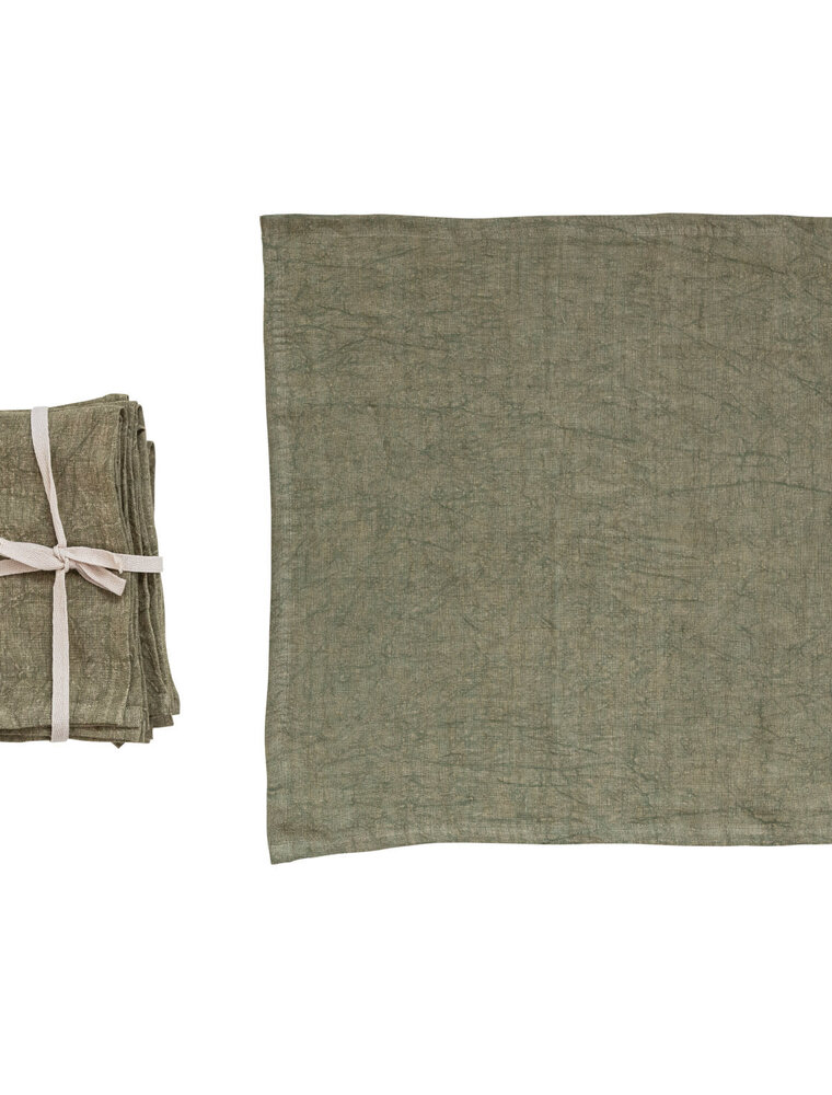 Daily Routines Olive Green 18” Square Stonewashed Linen Napkins, Set 0f 4