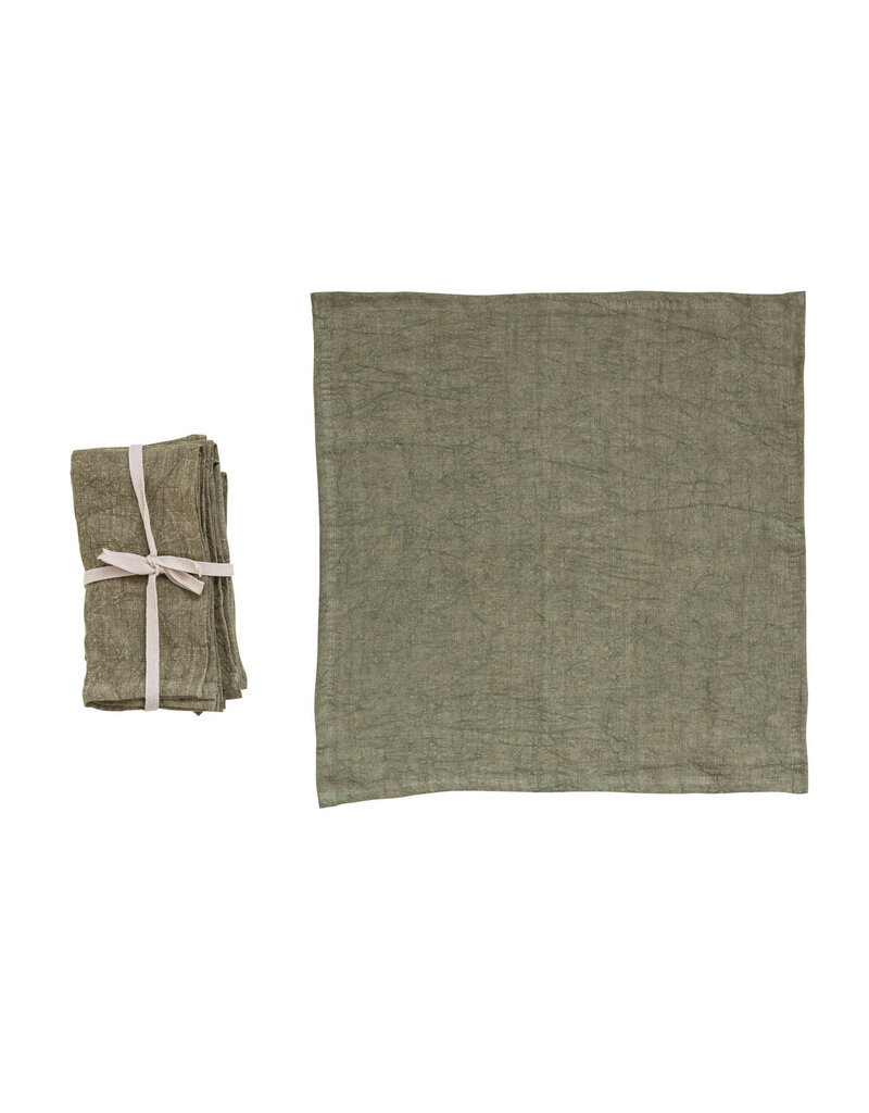 Daily Routines Olive Green 18” Square Stonewashed Linen Napkins, Set 0f 4
