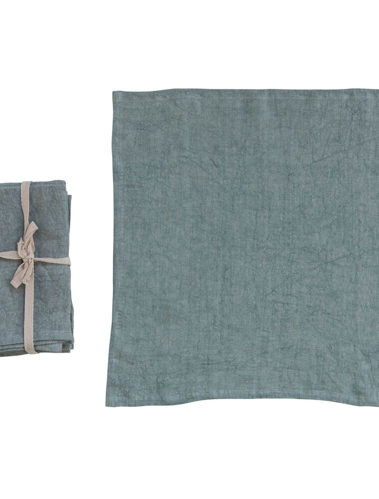 Daily Routines Aqua Blue 18” Square Stonewashed Linen Napkins, Set 0f 4