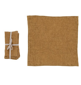 Daily Routines Gold 18” Square Stonewashed Linen Napkins, Set 0f 4