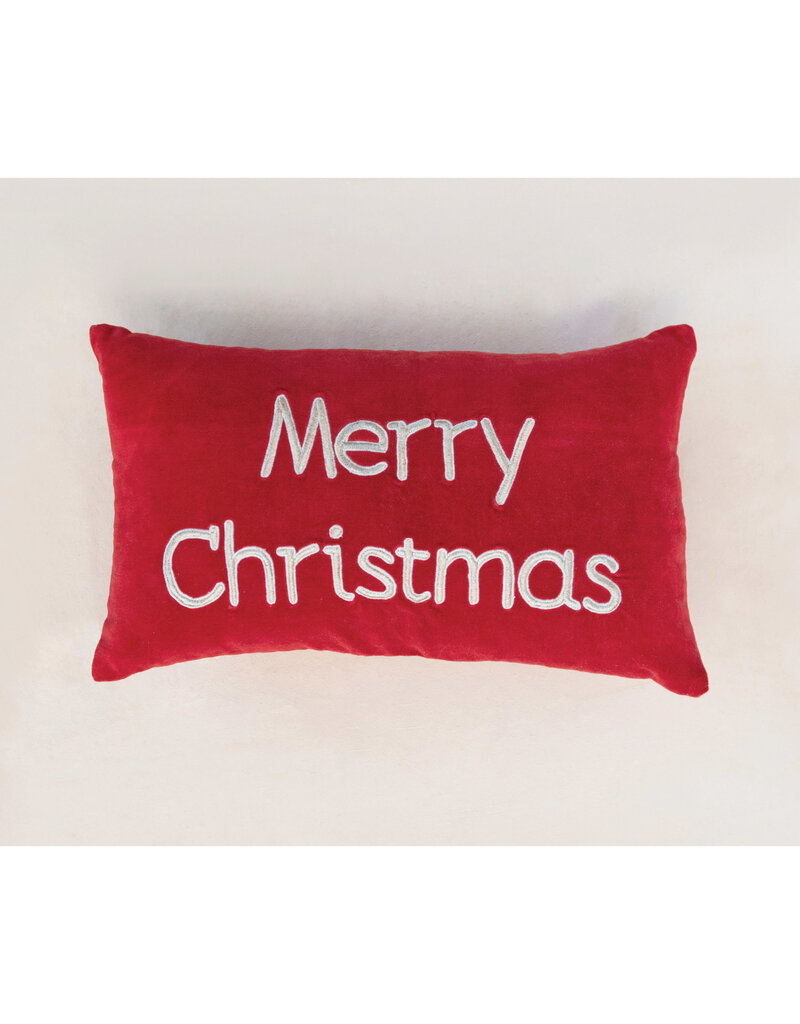 Twinkle 20"x12" Merry Christmas Red Velvet Pillow