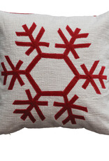 Whimsy 18" Square Cream & Red Snowflake Pillow