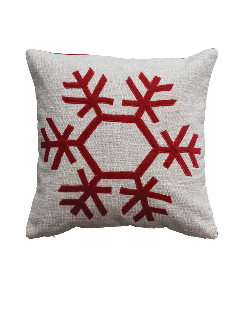 Whimsy 18" Square Cream & Red Snowflake Pillow