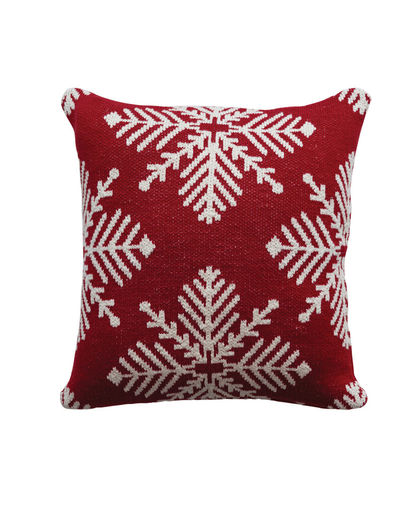 Christmas Market 20" Square Red & Cream Snowflake Pillow