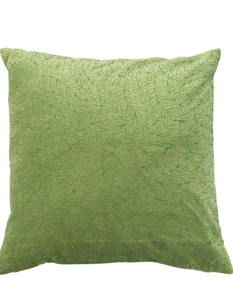 Deck The Halls 20" Square Cotton Velvet Green Embroidery Pillow
