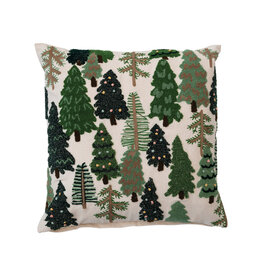 Deck The Halls 20" Square Pillow with Embroidered Trees