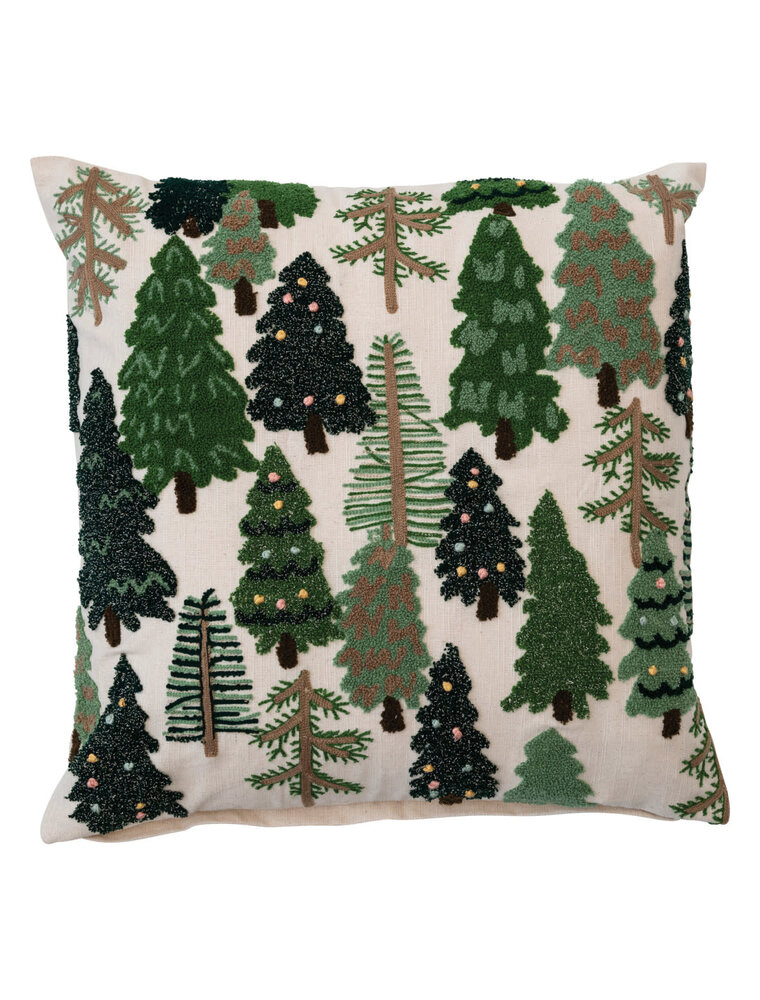Deck The Halls 20" Square Pillow with Embroidered Trees