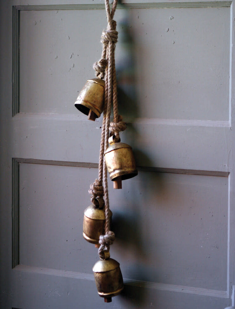 Rustic Iron Hanging Bells with Rope