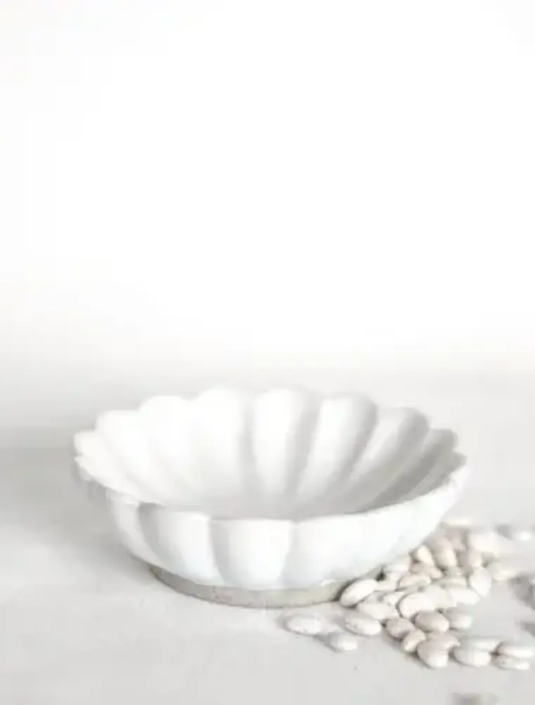 White Scalloped Ceramic Bowl
