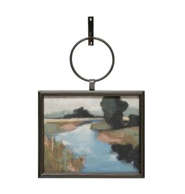Rustic Country Metal Framed Landscape Wall Décor with Bracket