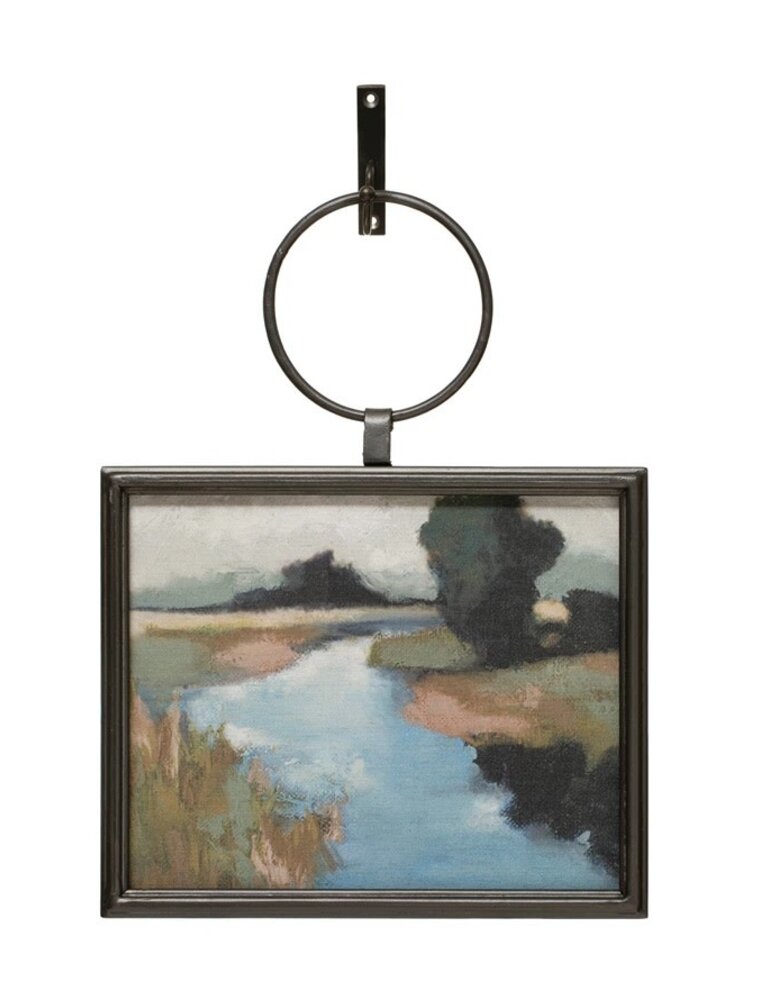 Rustic Country Metal Framed Landscape Wall Décor with Bracket