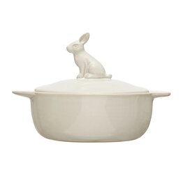 At The Table 4 Cup Stoneware Baker w/ Rabbit, White
