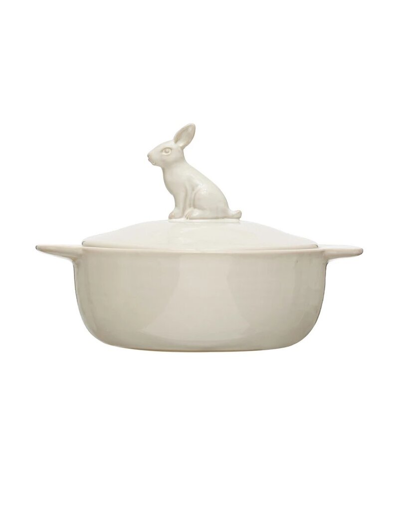At The Table 4 Cup Stoneware Baker w/ Rabbit, White