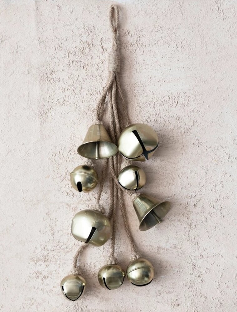 Home for the Holidays 16"H Metal Bell Cluster with Jute Rope