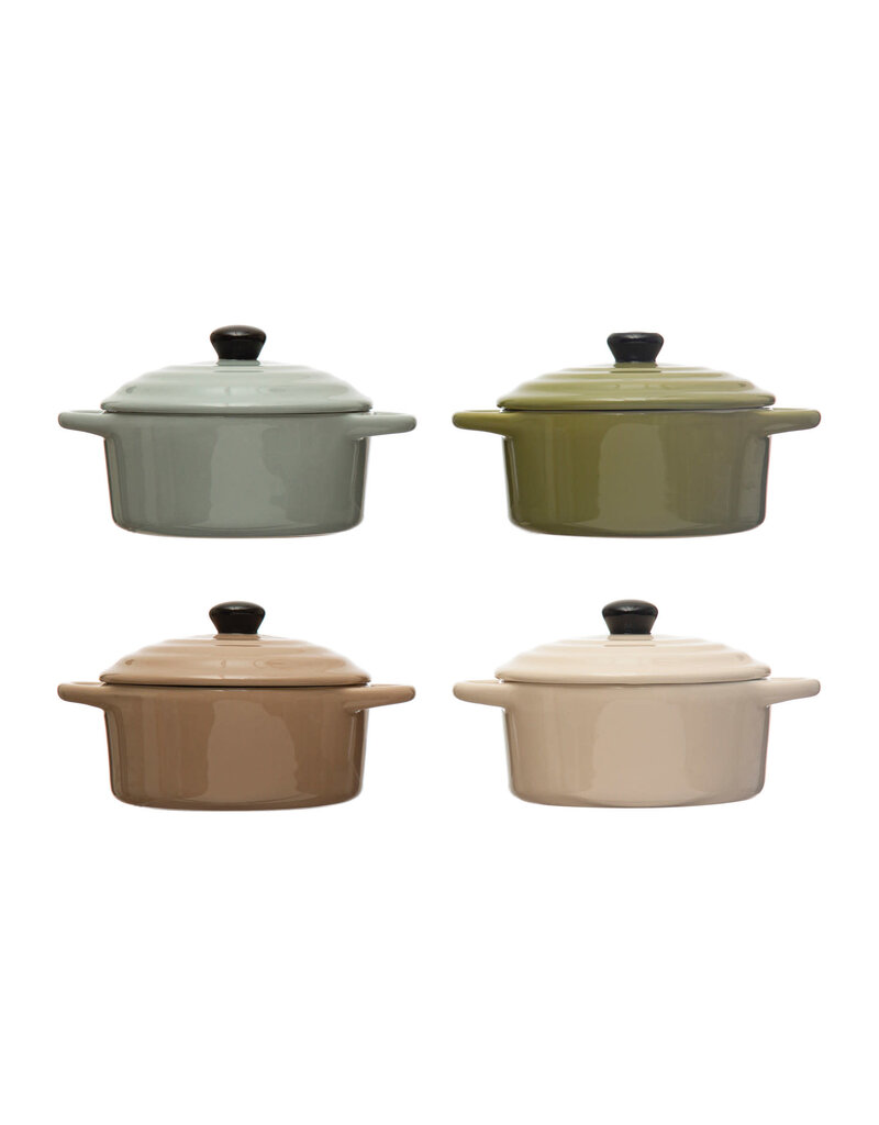 At The Table 1 Cup Stoneware Mini Baker with Lid, Green, 4 Colors, EACH