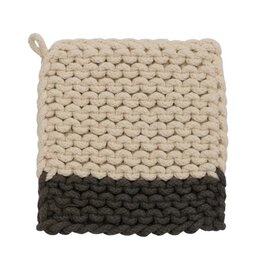 At The Table 2-Stripe Cotton Crocheted Pot Holder