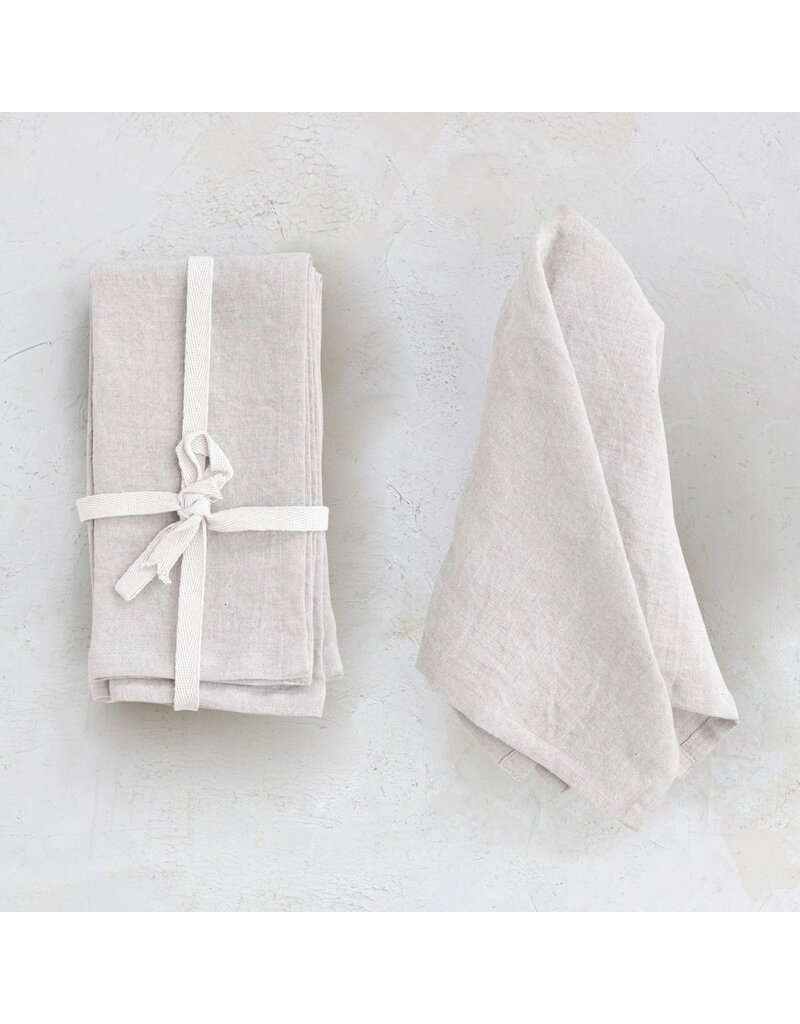 Daily Routines Natural 18" Square Stonewashed Linen Napkins, Set of 4