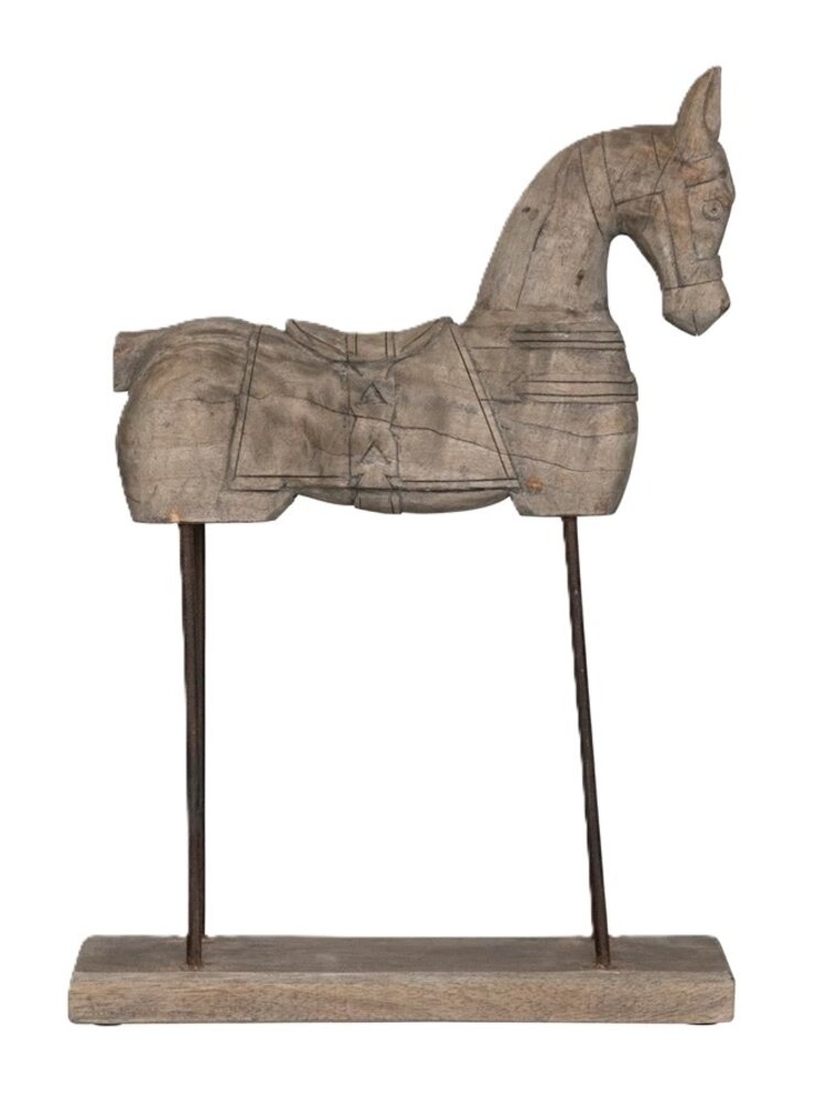 Collected Notions Hand-Carved Mango Wood Horse on Metal Stand