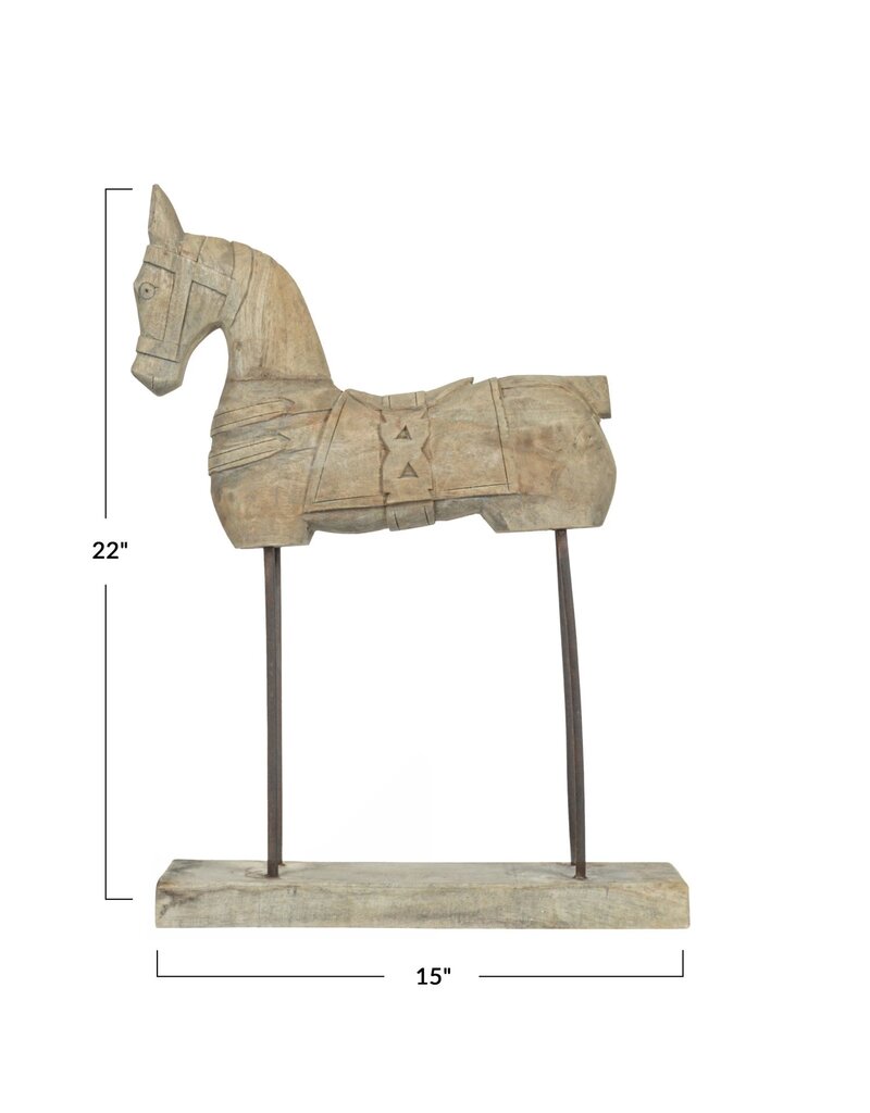 Collected Notions Hand-Carved Mango Wood Horse on Metal Stand