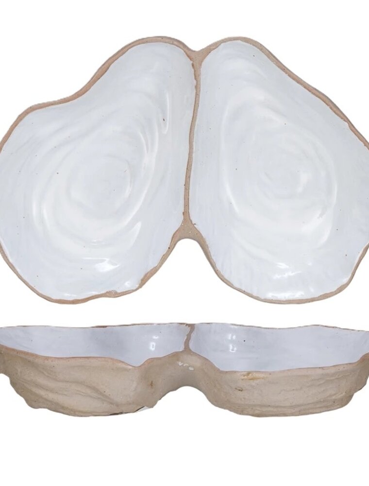 Mineral & Sand Oyster Shell Shaped Dish with 2 Sections