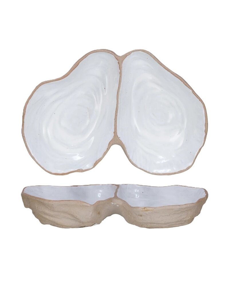 Mineral & Sand Oyster Shell Shaped Dish with 2 Sections