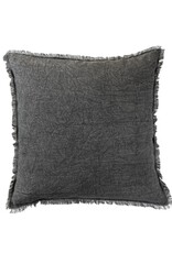 Daily Routines 20" Square Stonewashed Linen Pillow w/ Fringe, Grey