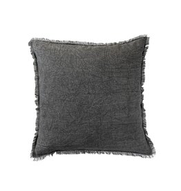 Daily Routines 20" Square Stonewashed Linen Pillow w/ Fringe, Grey