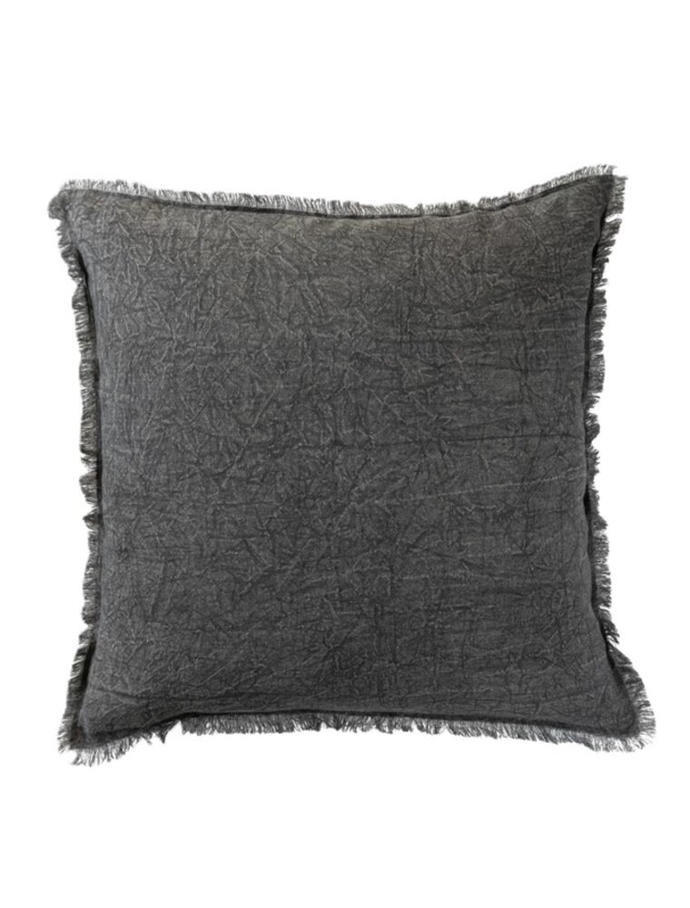 Daily Routines 20" Square Stonewashed Linen Pillow w/ Fringe, Grey