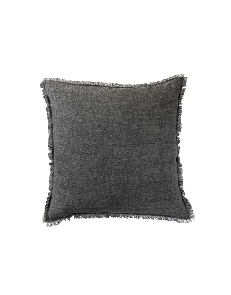 Daily Routines 20" Square Stonewashed Linen Pillow w/ Fringe, Grey