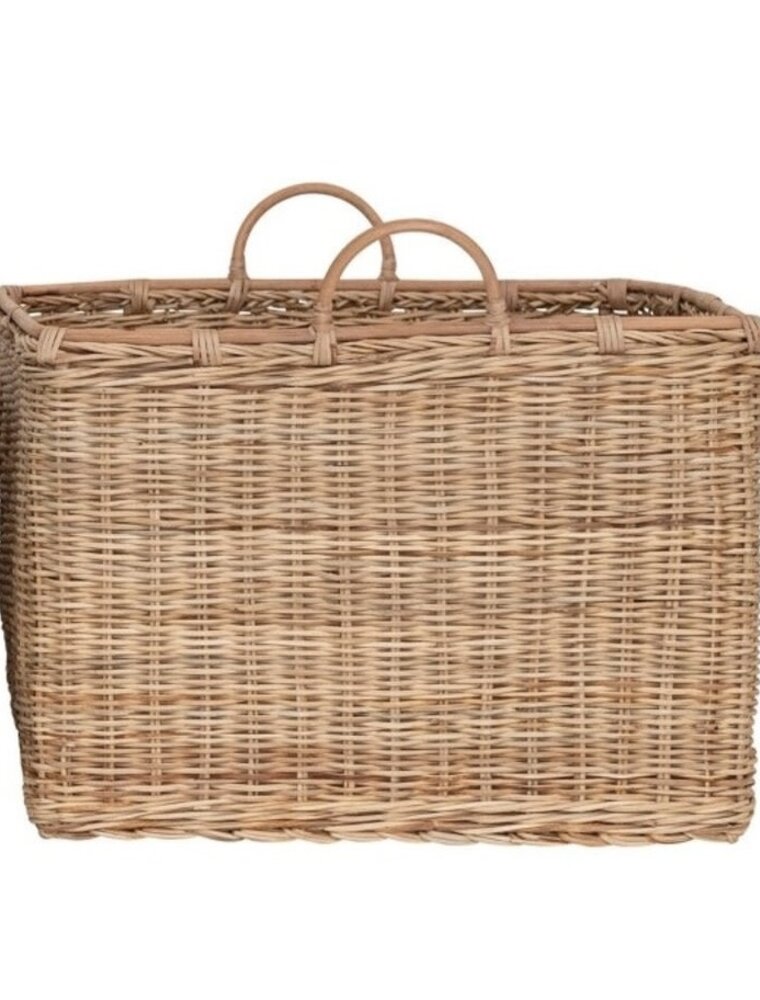 Await Large Square Rattan Basket w/handles
