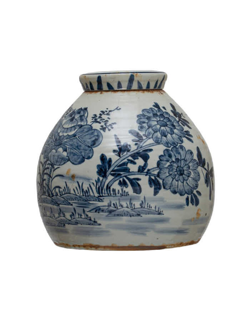 Collected Notions Blue & White Stoneware Ginger Jar
