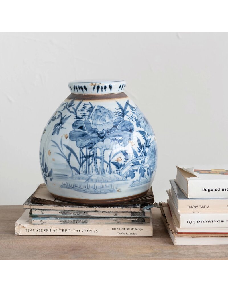 Collected Notions Blue & White Stoneware Ginger Jar