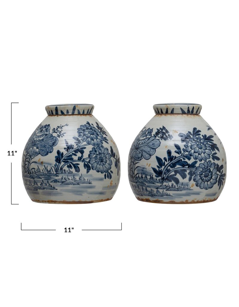 Collected Notions Blue & White Stoneware Ginger Jar