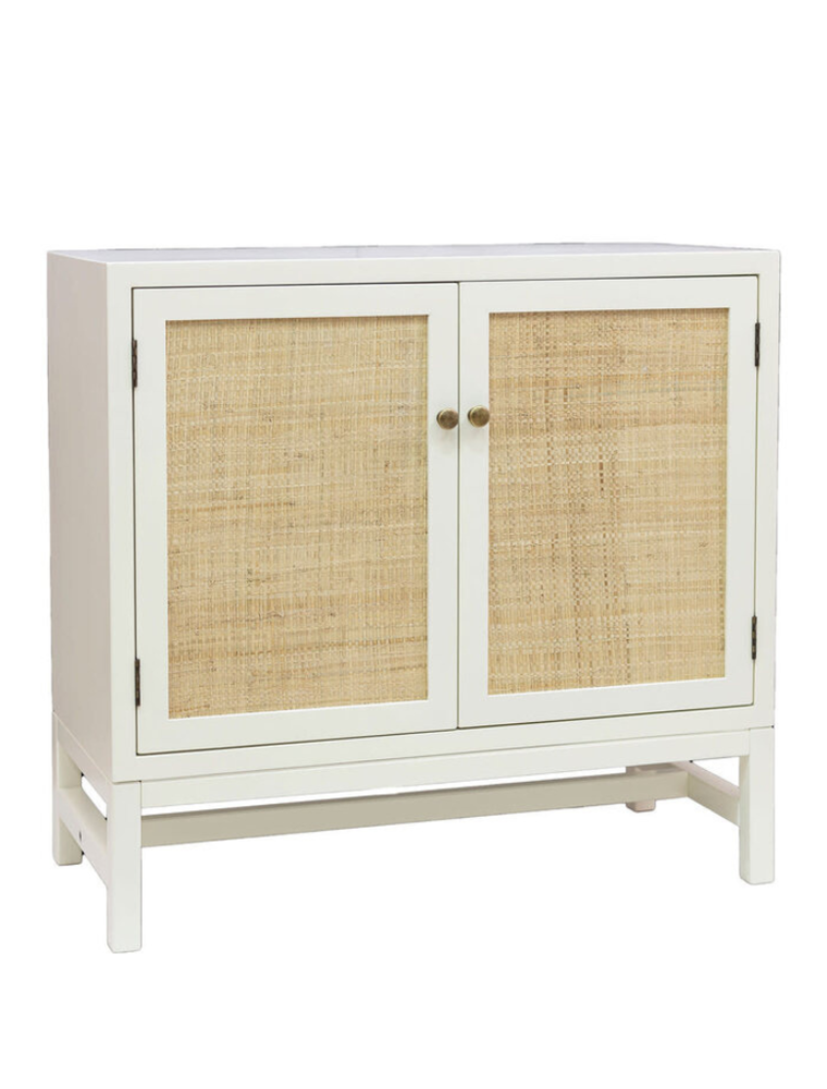 Raffia White Two Door Cabinet with Raffia Panels