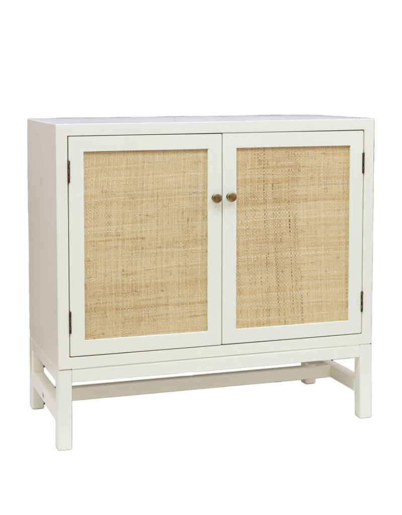 Raffia White Two Door Cabinet with Raffia Panels