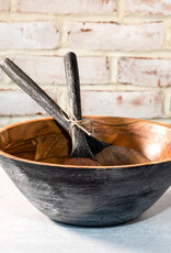 11" Black Wood Bowl & Utensils
