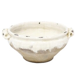 AB Floral 12" Hand Thrown Bowl, Curled Handles