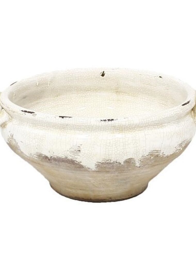 AB Floral 12" Hand Thrown Bowl, Curled Handles
