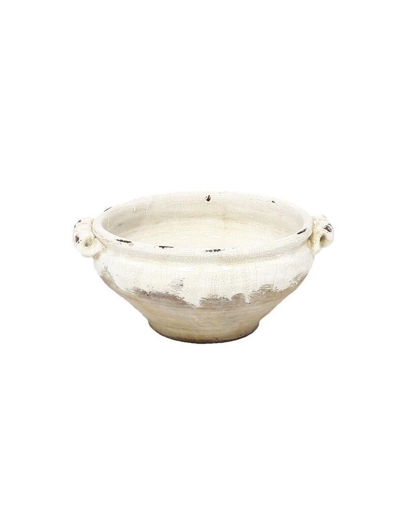 AB Floral 12" Hand Thrown Bowl, Curled Handles