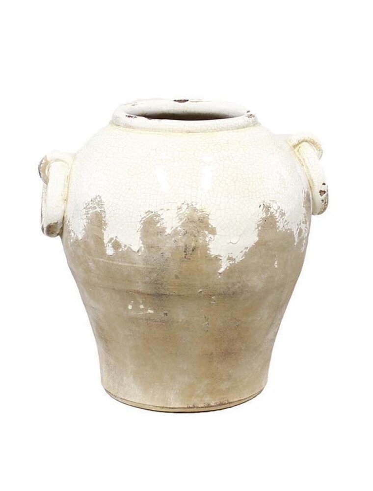 AB Floral 10.25" Hand Thrown Round Jar w/handles