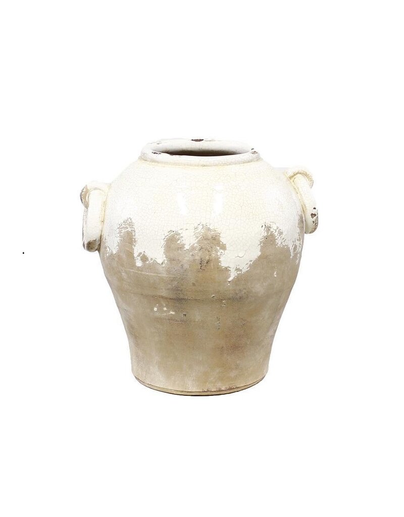 AB Floral 10.25" Hand Thrown Round Jar w/handles