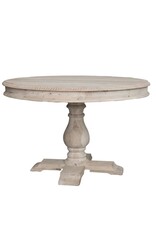 Sunset Villa Round Carved Mango Wood Table, Bleached