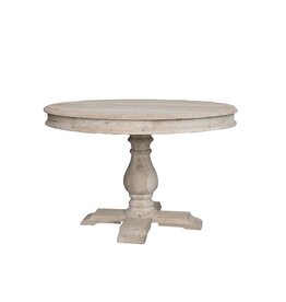 Sunset Villa Round Carved Mango Wood Table, Bleached
