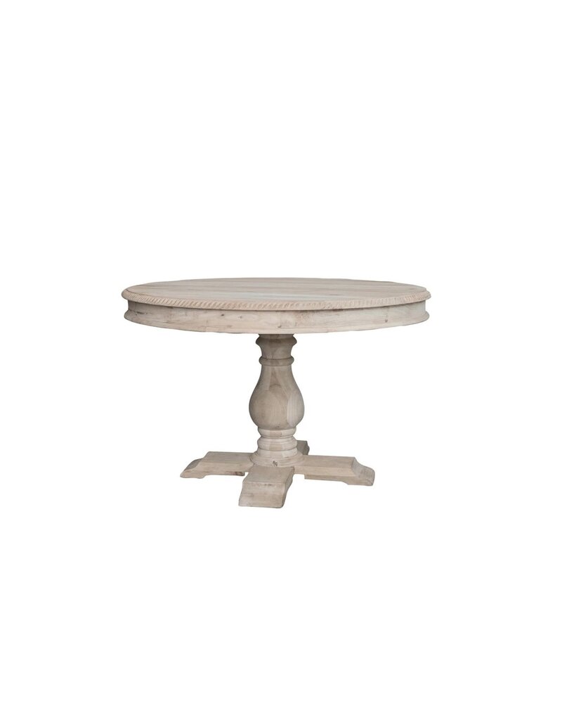 Sunset Villa Round Carved Mango Wood Table, Bleached