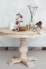 Sunset Villa Round Carved Mango Wood Table, Bleached
