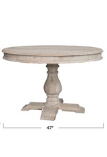 Sunset Villa Round Carved Mango Wood Table, Bleached