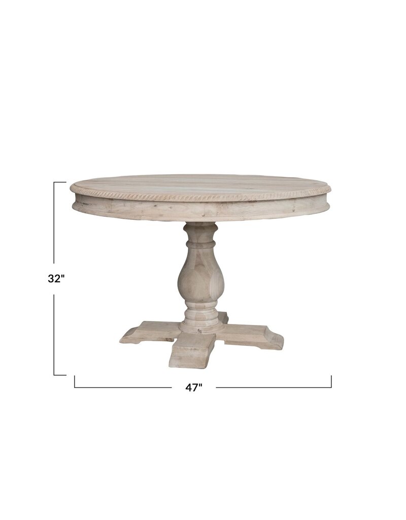 Sunset Villa Round Carved Mango Wood Table, Bleached