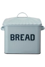 Meadow Enameled Metal Box w/ Lid & Handles "Bread", White & Blue